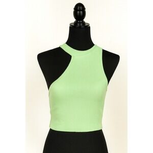 Zara Green Asymmetrical Cutout Ribbed Sleeveless Crop Top Women's‎ Size S
